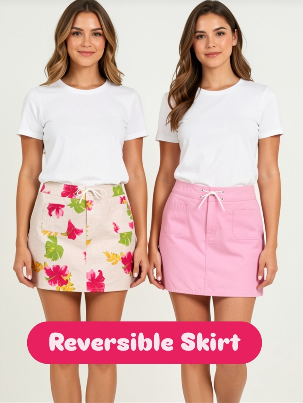 M🌺Point Zero Reversible Pink Tropical Floral Mini Skirt